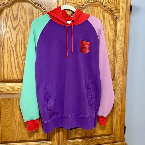 TEDDY FRESH Sweatshirt Mens Large Hoodie Color Block Hooded Pockets Multicolor - Picture 10 of 16